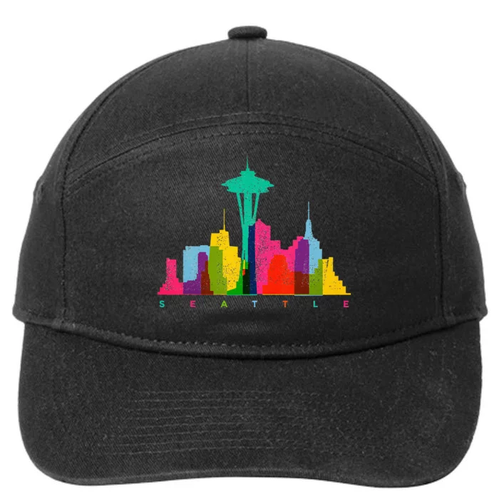 Seattle Skyline Colorful Washington 7-Panel Snapback Hat