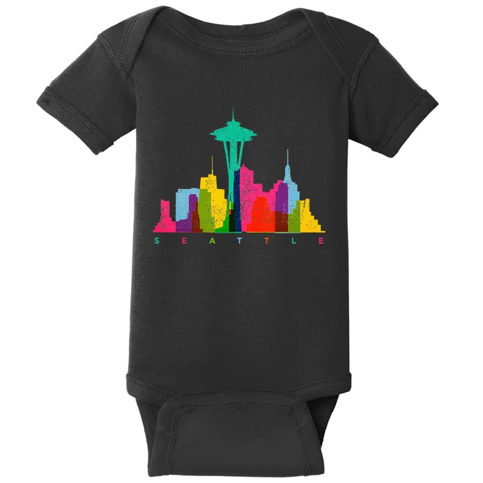 Seattle Skyline Colorful Washington Baby Bodysuit