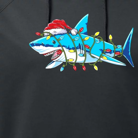 Santa Shark Christmas Lights Sharkmas Performance Fleece Hoodie