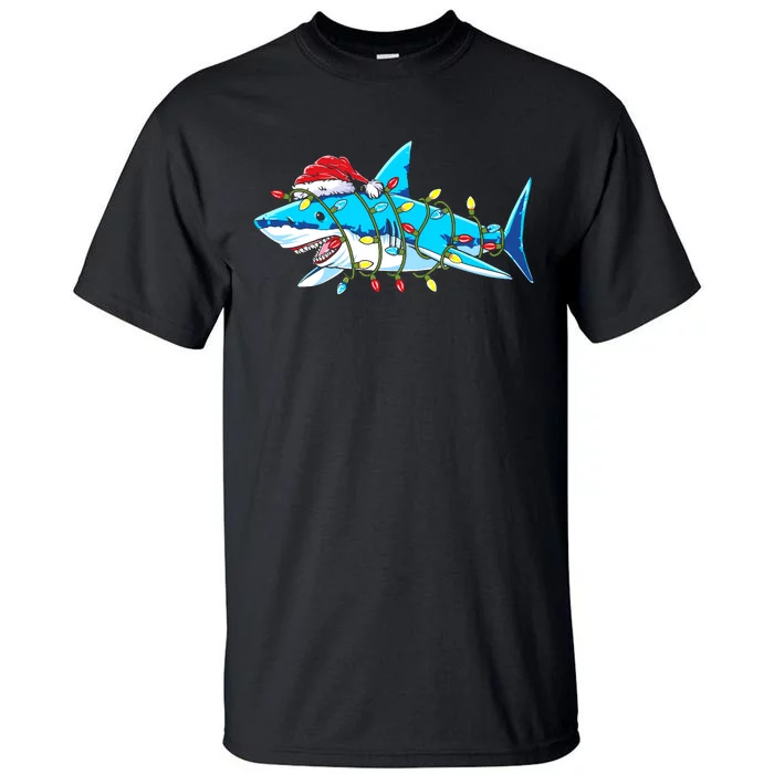 Santa Shark Christmas Lights Sharkmas Tall T-Shirt