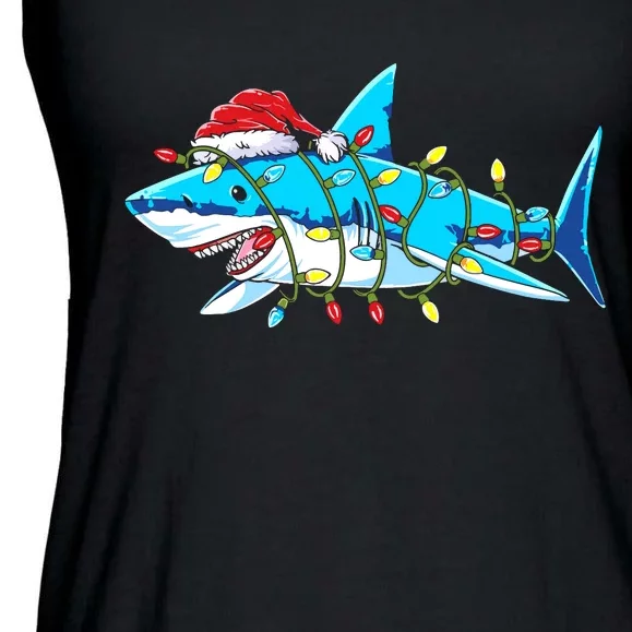 Santa Shark Christmas Lights Sharkmas Ladies Essential Flowy Tank