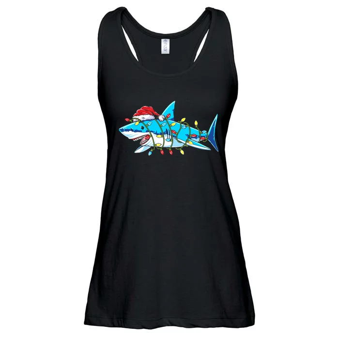 Santa Shark Christmas Lights Sharkmas Ladies Essential Flowy Tank