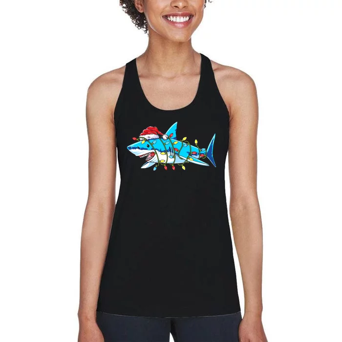 Santa Shark Christmas Lights Sharkmas Women's Racerback Tank