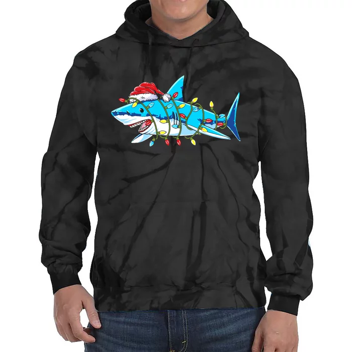 Santa Shark Christmas Lights Sharkmas Tie Dye Hoodie