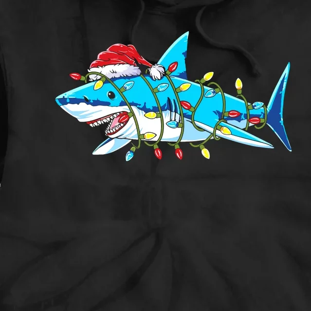 Santa Shark Christmas Lights Sharkmas Tie Dye Hoodie