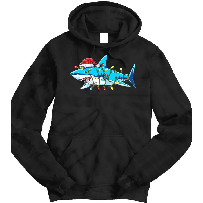 Santa Shark Christmas Lights Sharkmas Tie Dye Hoodie