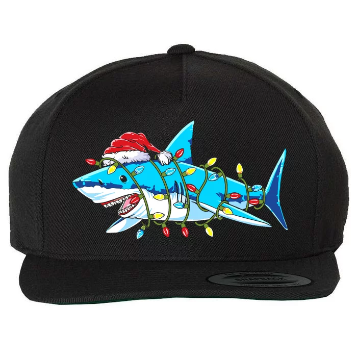 Santa Shark Christmas Lights Sharkmas Wool Snapback Cap