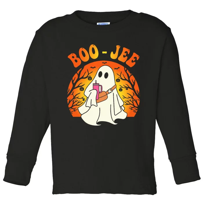 Spooky Season Cute Ghost Halloween Costume Boujee BooJee Toddler Long Sleeve Shirt