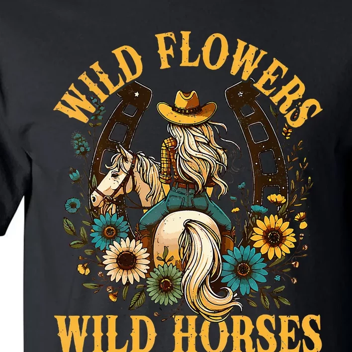 Southern Sunset Cowgirl Wild Flowers Wild Horses Tall T-Shirt