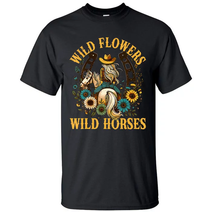 Southern Sunset Cowgirl Wild Flowers Wild Horses Tall T-Shirt