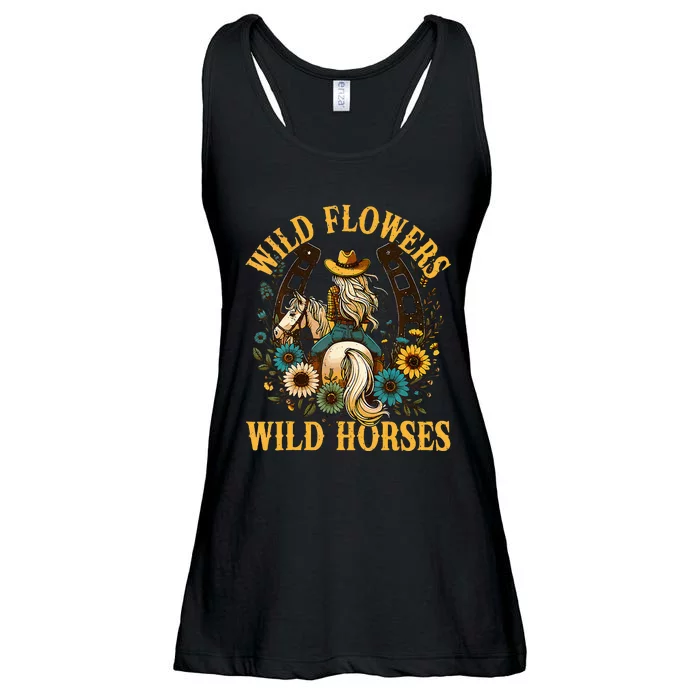 Southern Sunset Cowgirl Wild Flowers Wild Horses Ladies Essential Flowy Tank