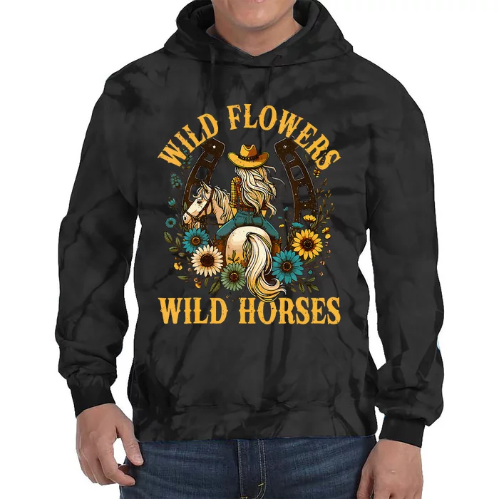 Southern Sunset Cowgirl Wild Flowers Wild Horses Tie Dye Hoodie