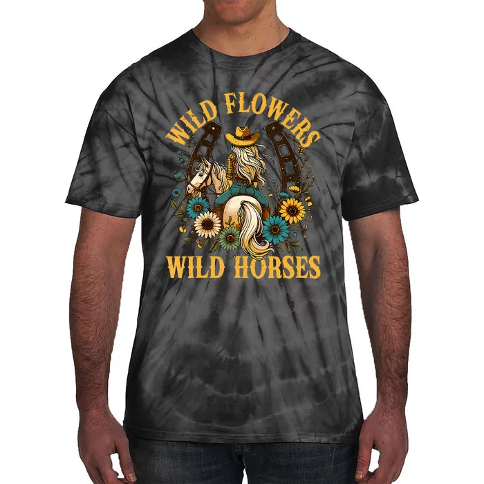 Southern Sunset Cowgirl Wild Flowers Wild Horses Tie-Dye T-Shirt