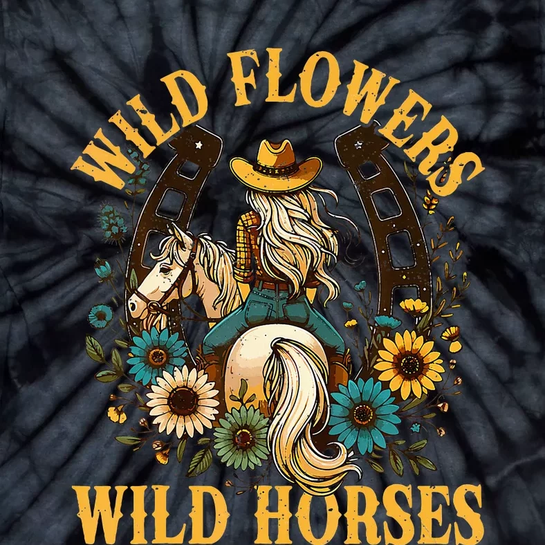 Southern Sunset Cowgirl Wild Flowers Wild Horses Tie-Dye T-Shirt