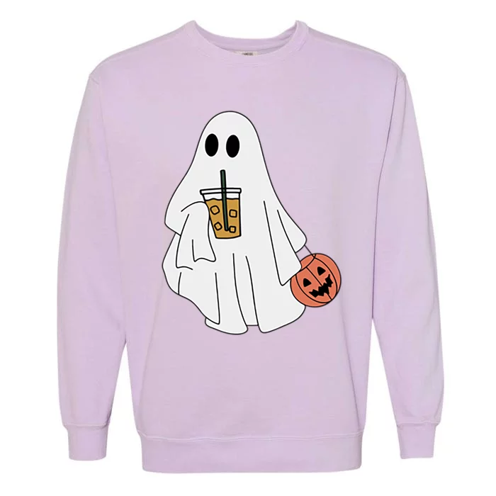 Spooky Season Cute Little Ghost Ice Coffee Halloween Costume Gift Garment-Dyed Sweatshirt