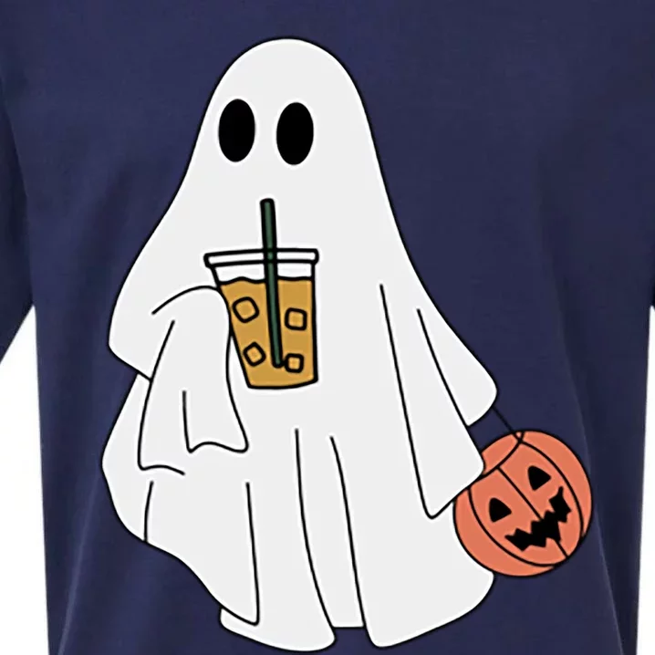 Spooky Season Cute Little Ghost Ice Coffee Halloween Costume Gift Sueded Cloud Jersey T-Shirt