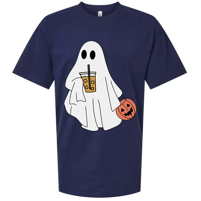 Spooky Season Cute Little Ghost Ice Coffee Halloween Costume Gift Sueded Cloud Jersey T-Shirt