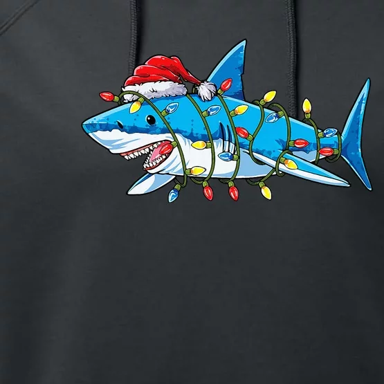 Santa Shark Christmas Lights Sharkmas Tree Xmas Performance Fleece Hoodie