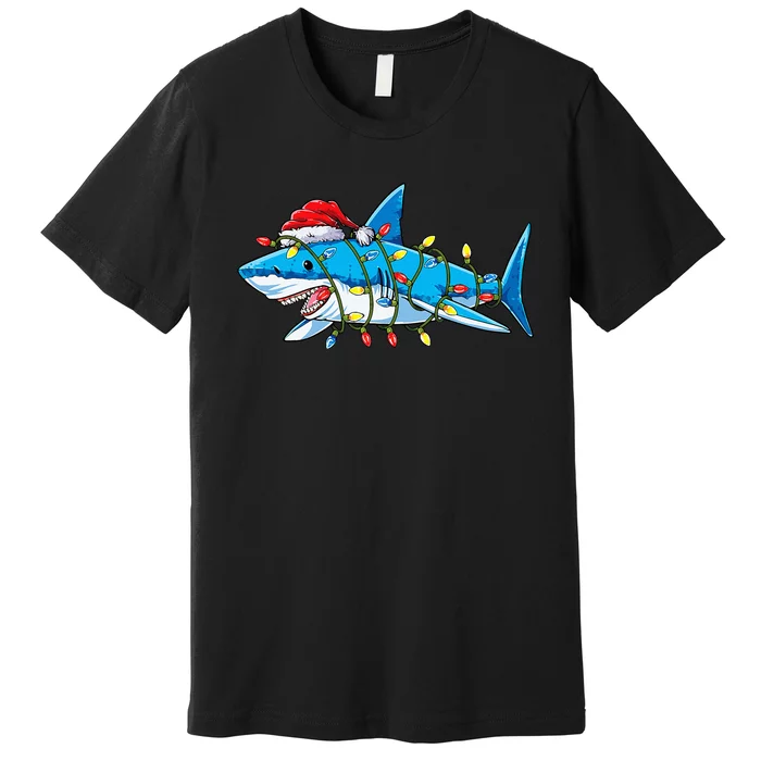 Santa Shark Christmas Lights Sharkmas Tree Xmas Premium T-Shirt