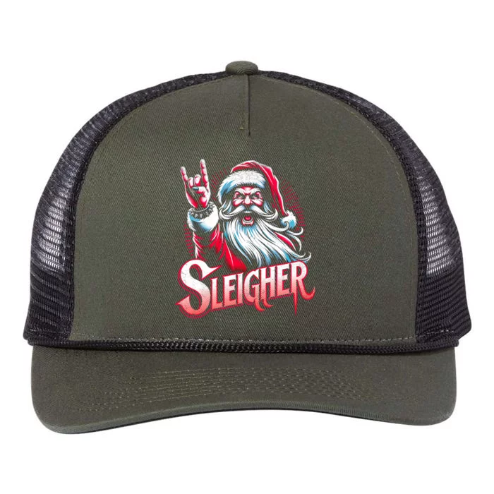 Sleigher Santa Claus Rock Christmas Funny Hail Santa Cute Gift Retro Rope Trucker Hat Cap