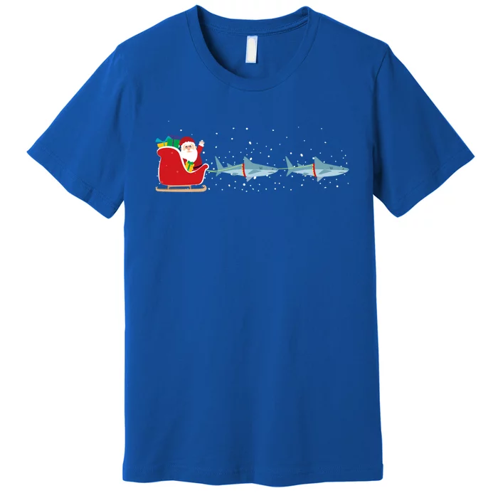 Shark Santa Christmas Sleigh Funny Shark Xmas Gift Premium T-Shirt