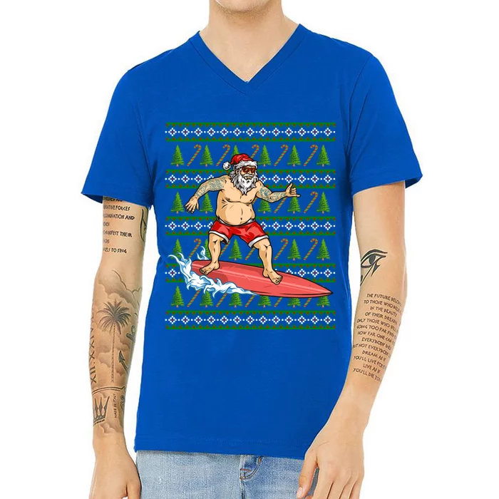 Santa Surfing Chistmas Season Gift V-Neck T-Shirt