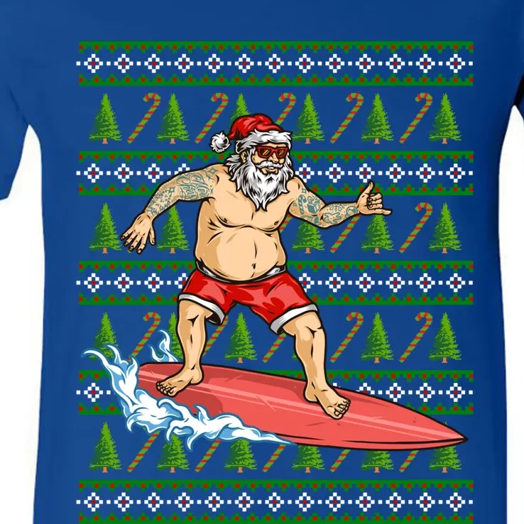 Santa Surfing Chistmas Season Gift V-Neck T-Shirt