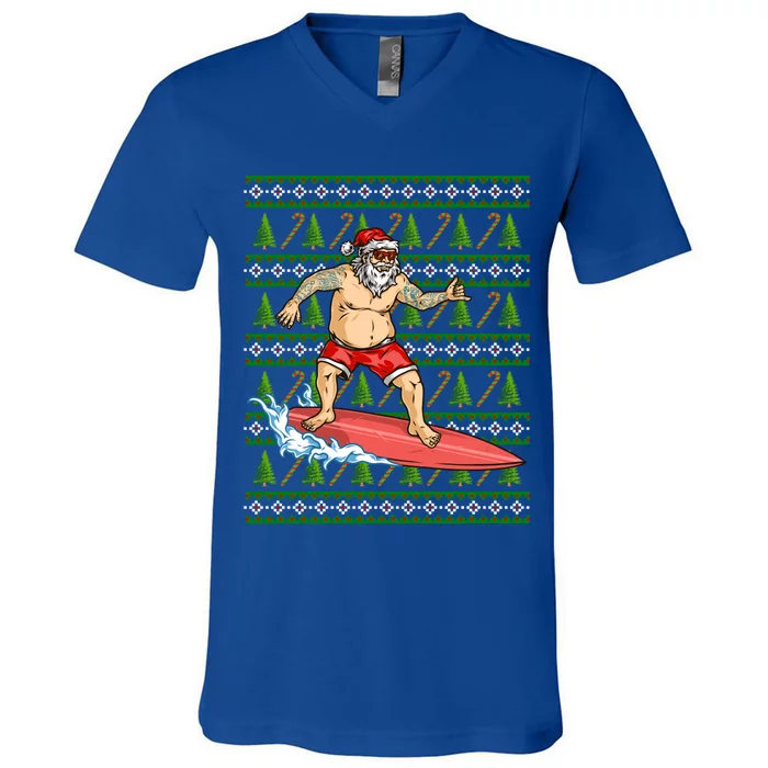 Santa Surfing Chistmas Season Gift V-Neck T-Shirt