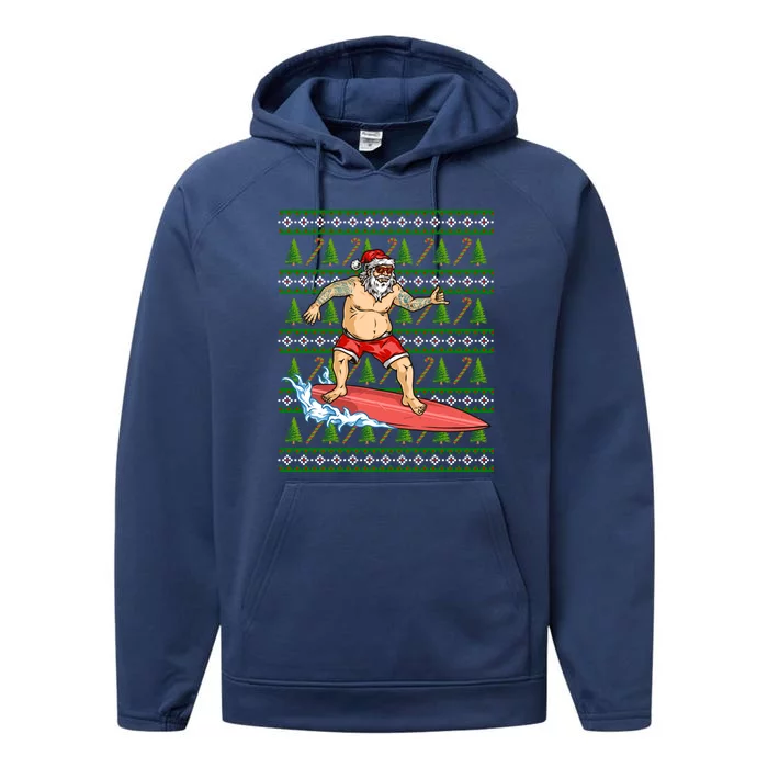 Santa Surfing Chistmas Season Gift Performance Fleece Hoodie