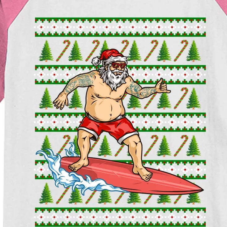 Santa Surfing Chistmas Season Gift Kids Colorblock Raglan Jersey