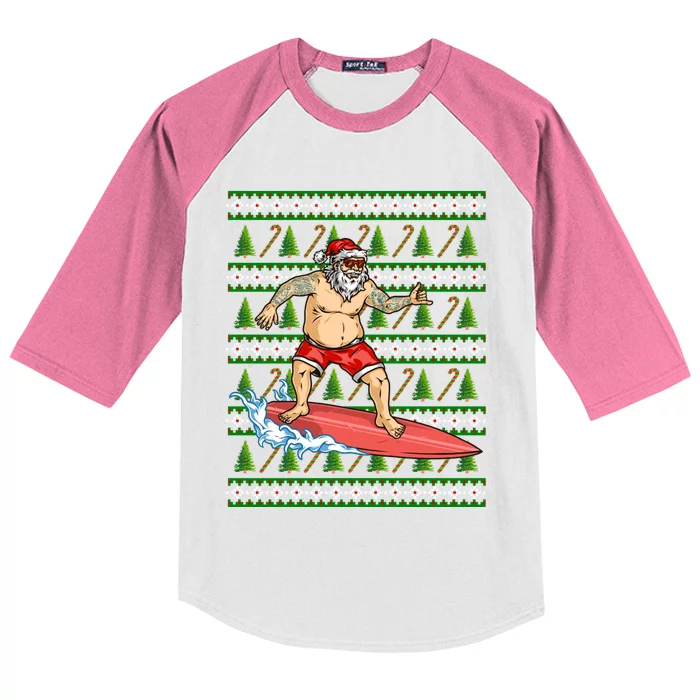 Santa Surfing Chistmas Season Gift Kids Colorblock Raglan Jersey