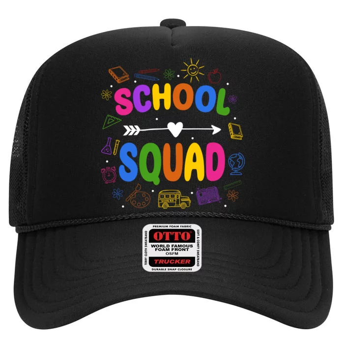 School Squad Colorful Education Fun High Crown Mesh Trucker Hat