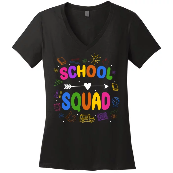 School Squad Colorful Education Fun Women's V-Neck T-Shirt