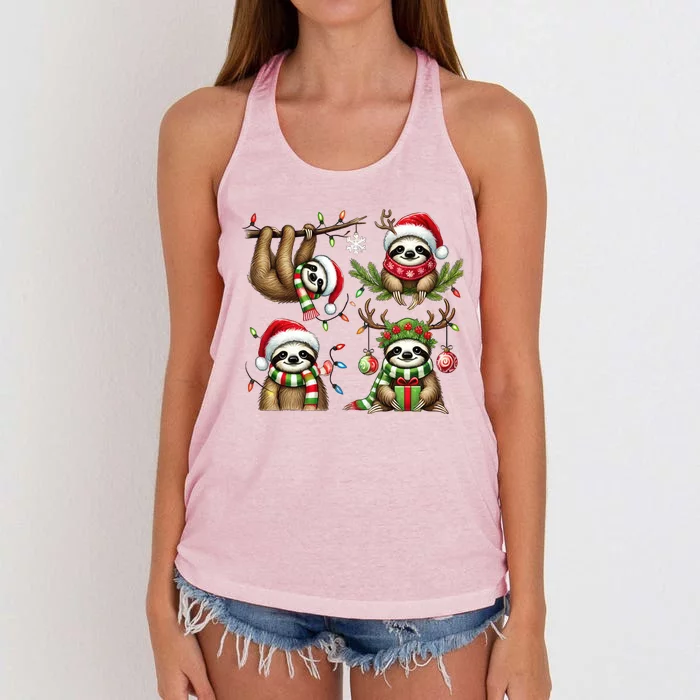 Santa Sloth Christmas Lights Funny Holiday Sloth Lover Gift Funny Gift Women's Knotted Racerback Tank