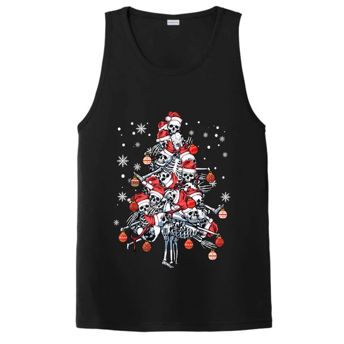 Sugar Skull Christmas Tree Skeleton Santa Hat Xmas Vibes Gift Performance Tank