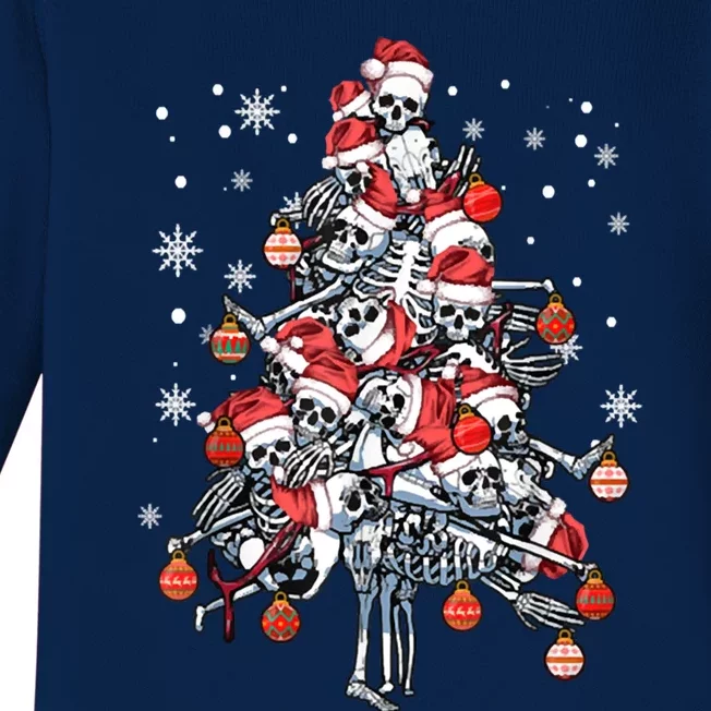 Sugar Skull Christmas Tree Skeleton Santa Hat Xmas Vibes Gift Baby Long Sleeve Bodysuit