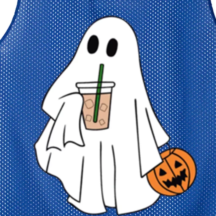 Spooky Season Cute Little Ghost Ice Coffee Halloween Costume Cool Gift Mesh Reversible Basketball Jersey Tank