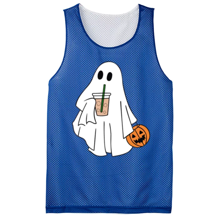 Spooky Season Cute Little Ghost Ice Coffee Halloween Costume Cool Gift Mesh Reversible Basketball Jersey Tank