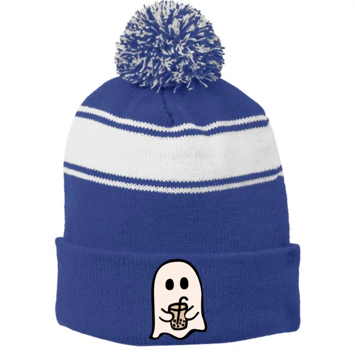 Spooky Season Cute Little Ghost Ice Coffee Halloween Funny Gift Stripe Pom Pom Beanie