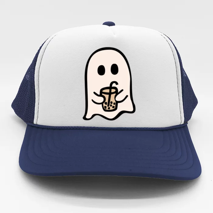 Spooky Season Cute Little Ghost Ice Coffee Halloween Funny Gift Trucker Hat