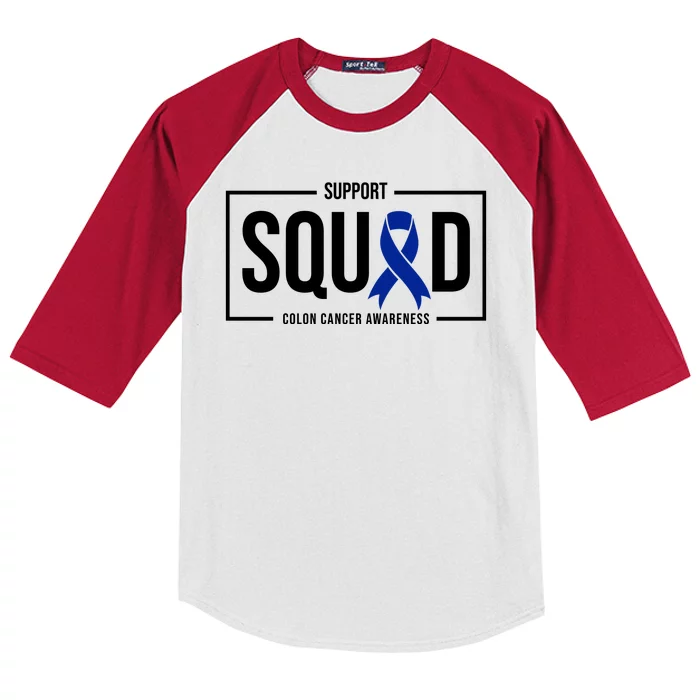 Support Squad Colon Cancer Awareness Kids Colorblock Raglan Jersey