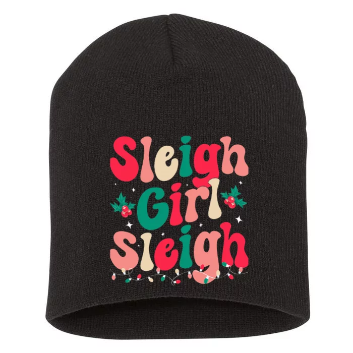 Sleigh  Sleigh Christmas Retro Xmas Holiday Short Acrylic Beanie