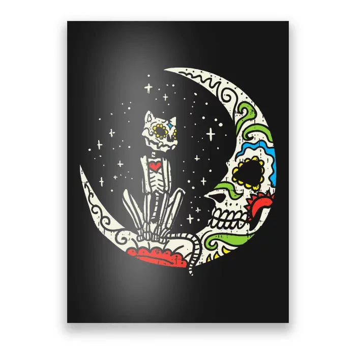 Sugar Skull Cat Moon Dia De Los Muertos Halloween Costume Poster