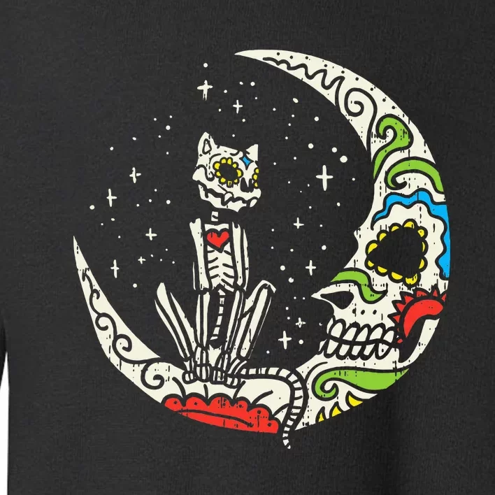 Sugar Skull Cat Moon Dia De Los Muertos Halloween Costume Toddler Sweatshirt