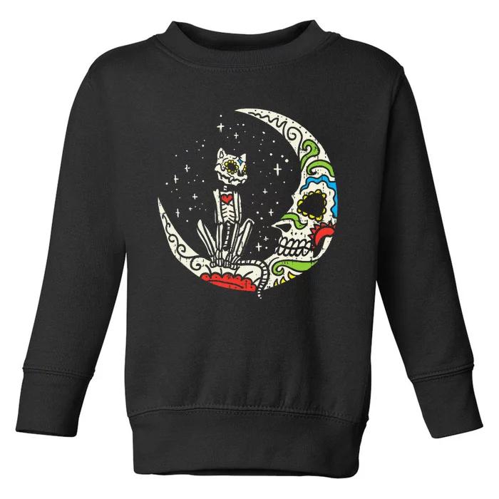 Sugar Skull Cat Moon Dia De Los Muertos Halloween Costume Toddler Sweatshirt