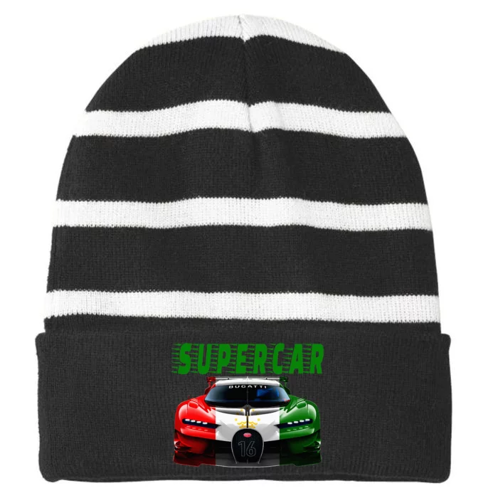 Supercar Sports Car Muscle Car And Race Car Striped Beanie with Solid Band