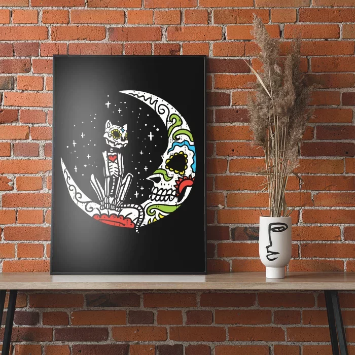 Sugar Skull Cat Moon Dia De Los Muertos Halloween Costume Poster