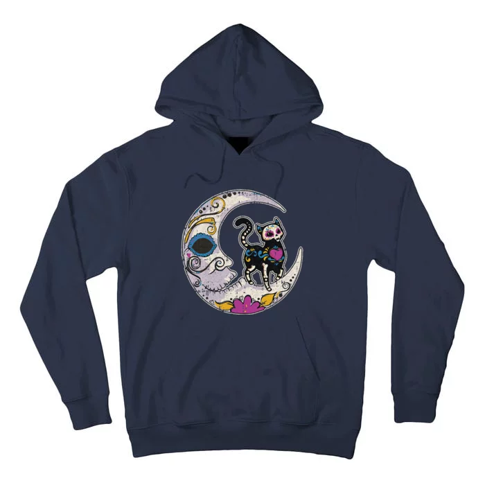 Sugar Skull Cat Moon Dia De Los Muertos Mexican Day Of Dead Tall Hoodie