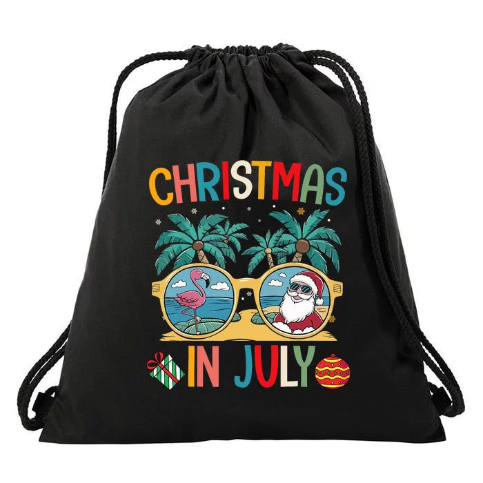 Summer Santa Claus Beach Christmas In July Funny Drawstring Bag