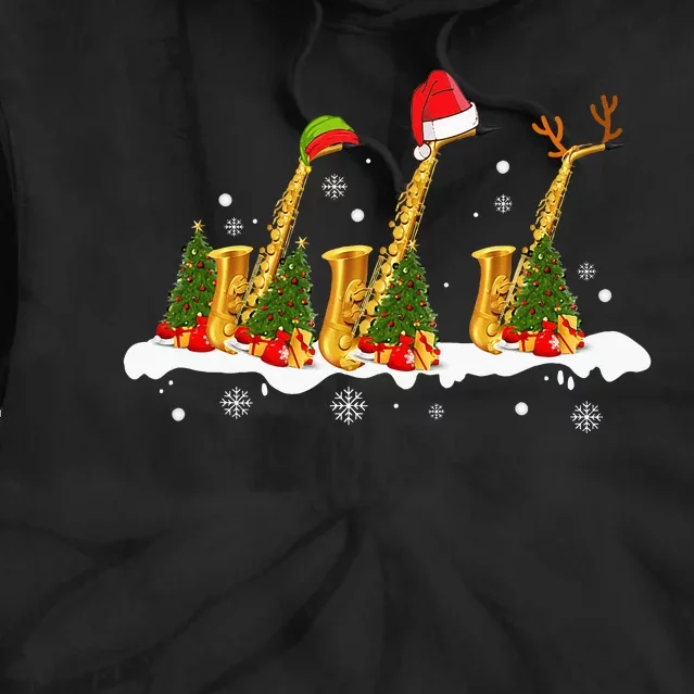 Santa Saxophone Christmas Lights Cute Instrument Xmas Tie Dye Hoodie